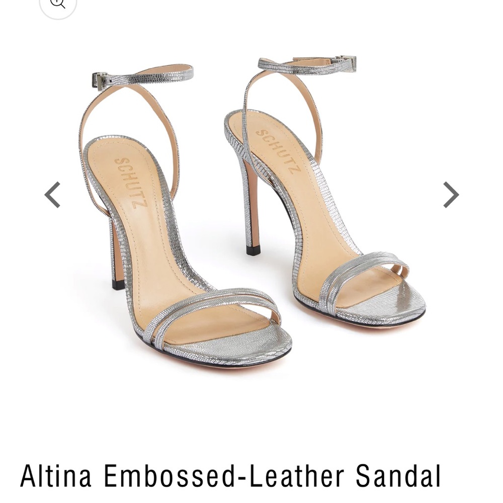 Schutz Altina Embossed-Leather Sandal in Silver Size 6